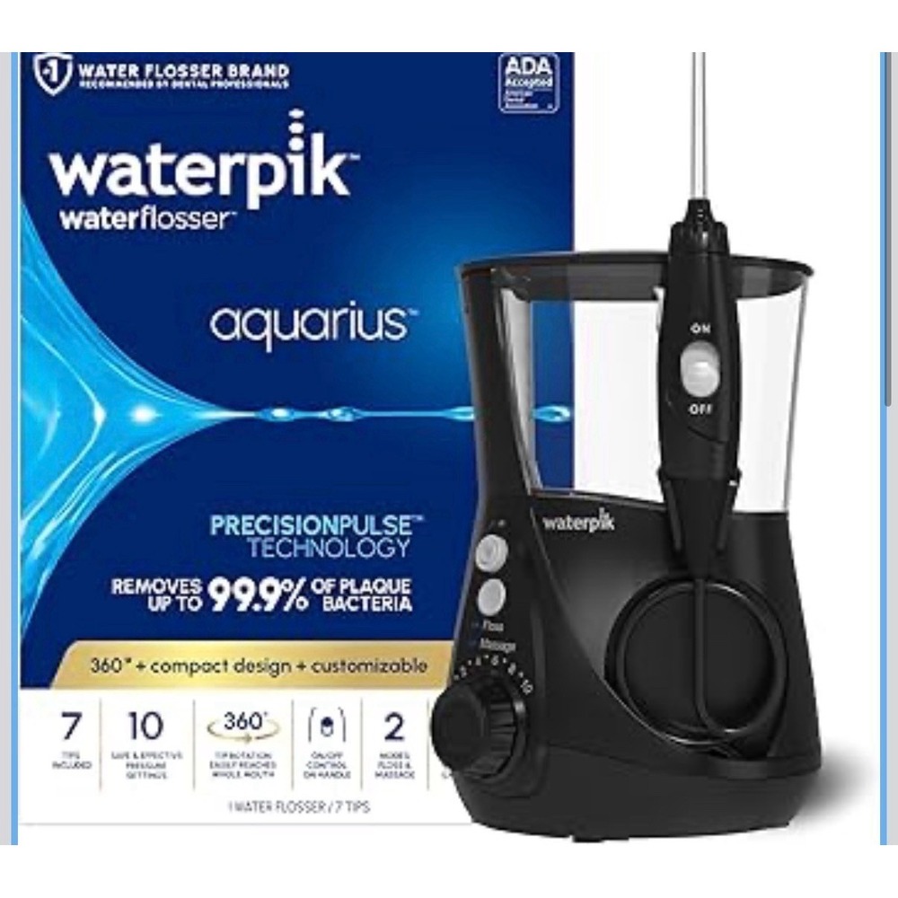 Waterpik Aquarius Countertop Water Flosser with 10 Settings, 7 Tips, Black